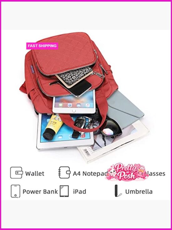 Small Quilted Waterproof Backpack with Multi Pockets Daypack